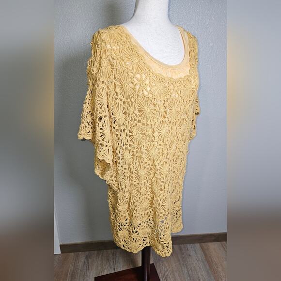 Dress Barn Mustard Yellow Crochet Scoop Neck Tunic Top Open Knit Size 2x - Picture 5 of 14